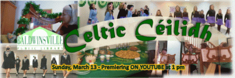 BPL Celtic Ceilidh montage with dancers, harps, and green snacks