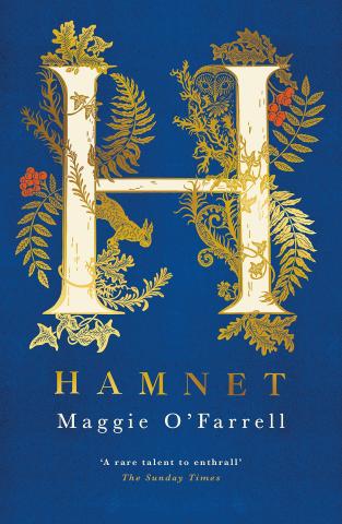 Fancy letter H over title of book: Hamnet
