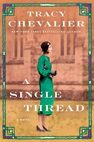 Cover of A Single Thread; a woman from the 1920s in front of the walls of an ancient cathedral